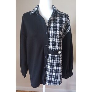 Elf Sack Fleece/Flannel One Button Front Jacket Shirt Size:M Black &White EUC
